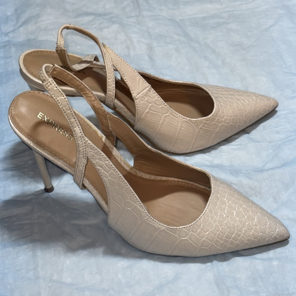Express Croc embossed cut out sling backs heels pumps women’s shoes Sz 10 - Picture 8 of 13